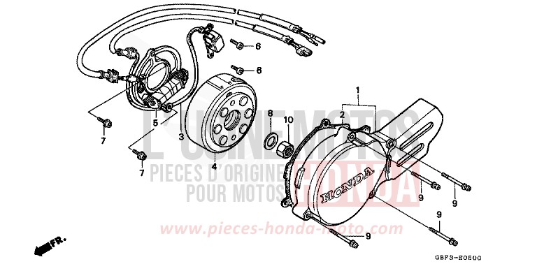 PANNEAU CARTER-MOTEUR G./ GENERATRICE de CR80R "Grandes Roues" NEUCLEAR RED (R177) 1998